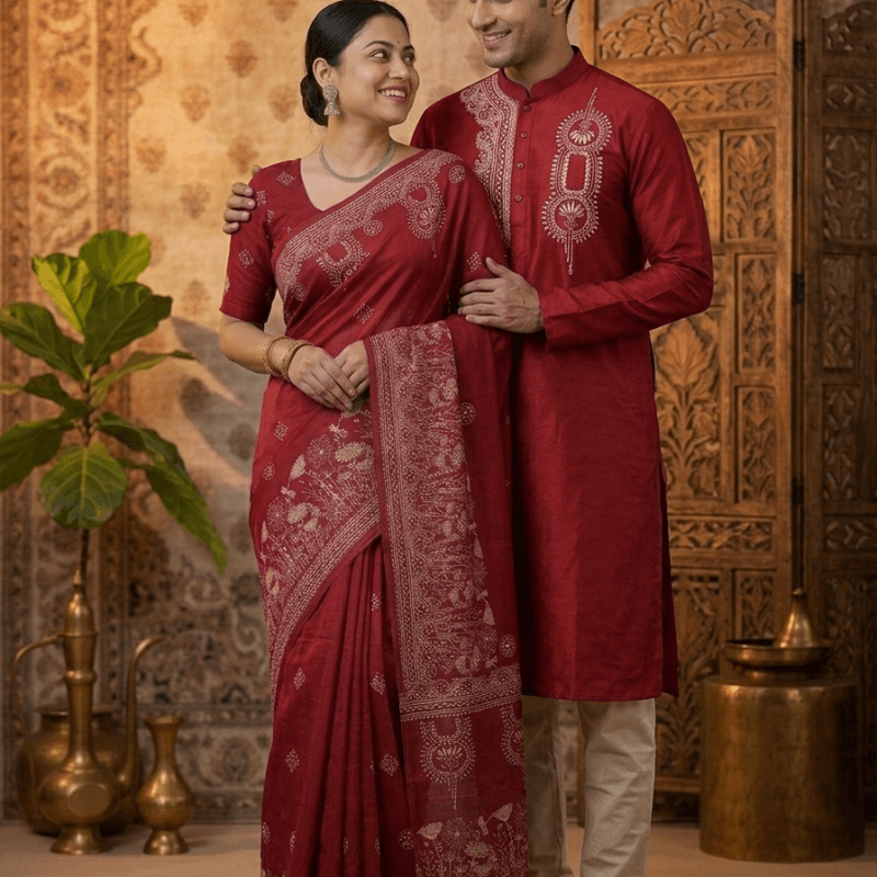 শাড়ি+ম্যাচিং পাঞ্জাবি+ব্লাউজ